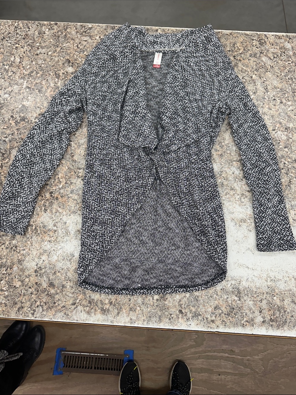 No Boundaries Black and White Open-Front Knit Cardigan
